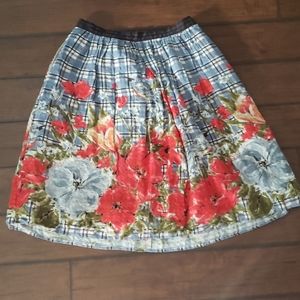 Anthropologie spring floral skirt blue and red.